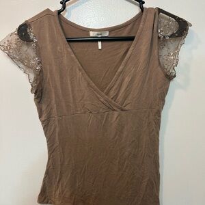 Asymmetrical Brown Lace Y2K Top